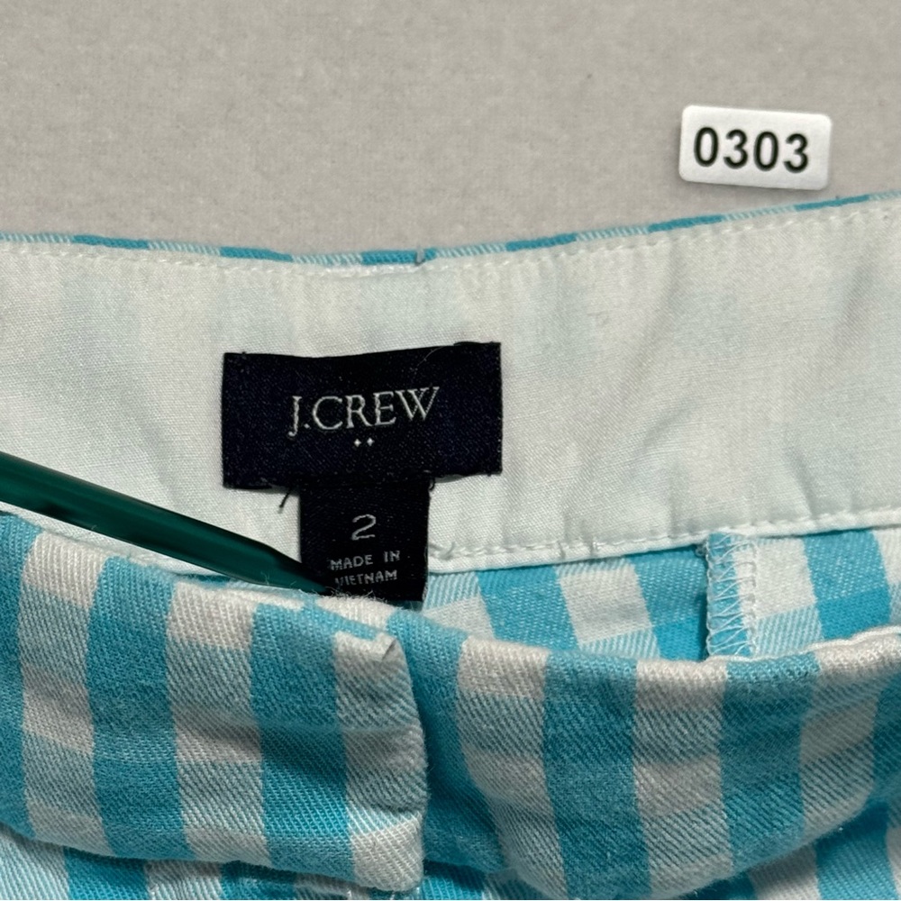 J. Crew Cotton Gingham Aqua & White Short Size 2 - Picture 2 of 11